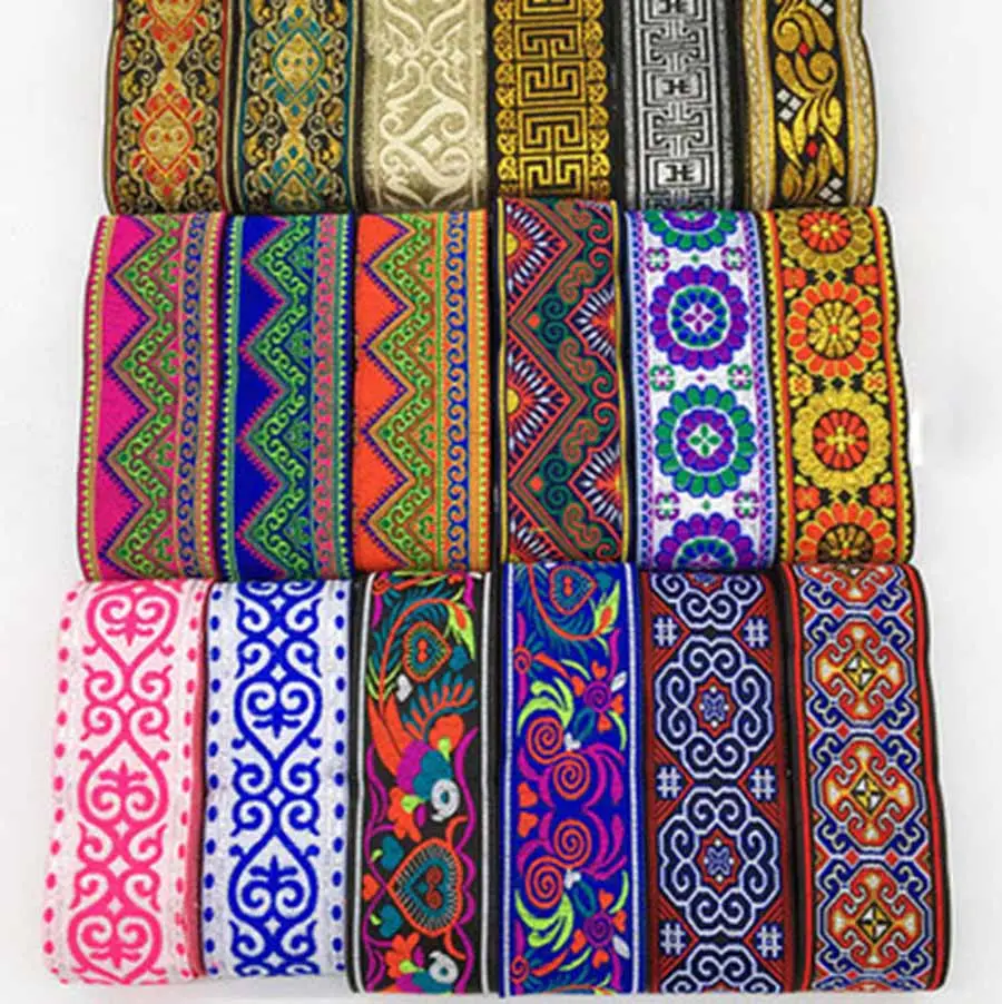 COOMAMUU 5cm Webbing Lace Trim 5cm Ethnic Embroidery Ribbon Chinese Style Flower Curtain Lace for DIY Clothes Bag Accessories