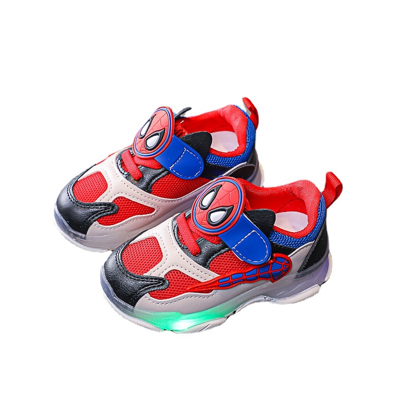 Wholesale High Quality New Spiderman Kid LED Light Shoes Anti-Slip Sports Sneakers Children Luminous Flasher Kids Light Up Shoe