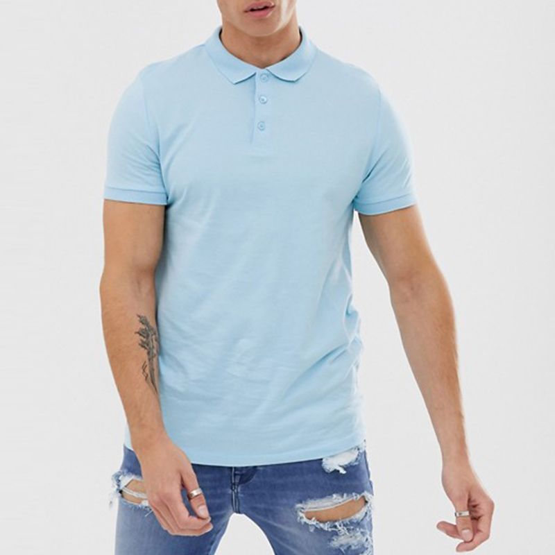 Summer fashion quality 100% organic cotton jersey sky blue men polo t shirt
