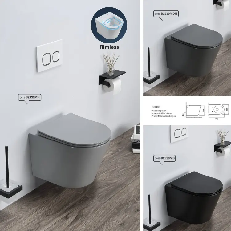 PATE matt cement grey wall mounted wc toilet CE rimless wall hung grey toilet