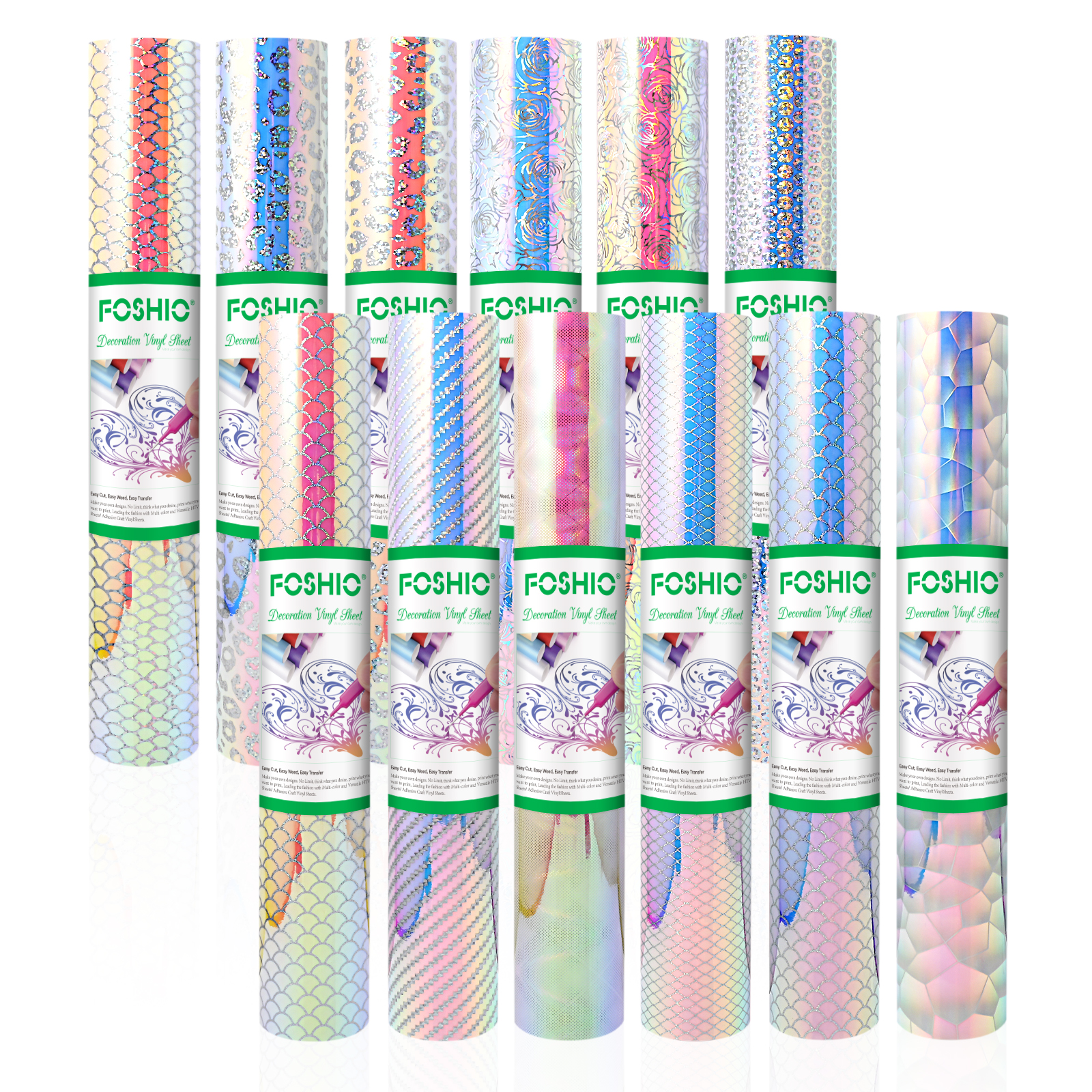 Foshio Holographic Craft Self Adhesive Opal Vinyl Roll For Cricut