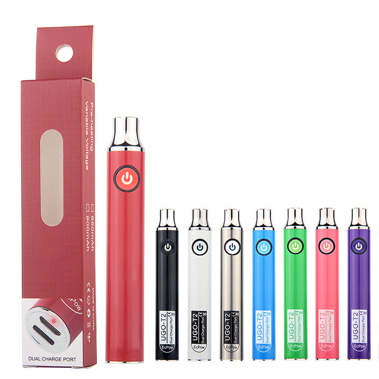 Custom logo bottom dual rechargeable ports 650 900 1300mAh longer life at least 600 mouths 510 vape battery with packaging box