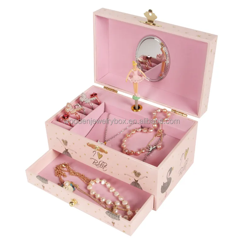 Custom Wooden Musical Jewelry Storage Box Birthday Christmas New Year Gifts for Children Ballerina Music Jewellery Box