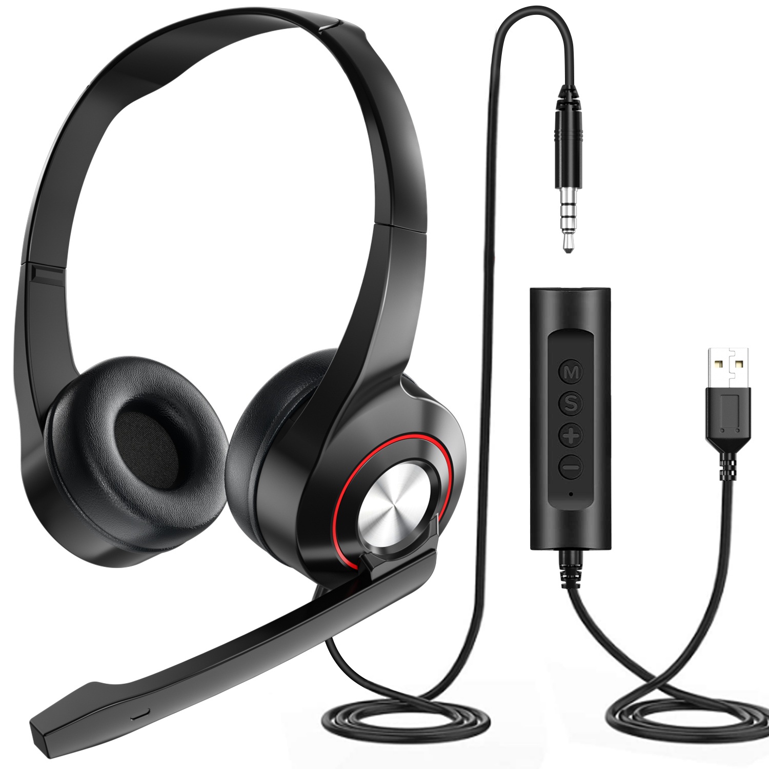 2021 Newest USB+3.5mm Wired Noise Cancelling Computer Call Center USB Headset With MIC
