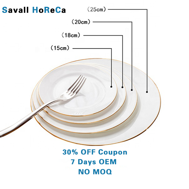 Керамическая обеденная тарелка Savall HoReCa 5-12 дюймов с золотым ободком, Золотая фарфоровая обеденная тарелка, десерт, новая тарелка для макаронных изделий из костяного фарфора, посуда
