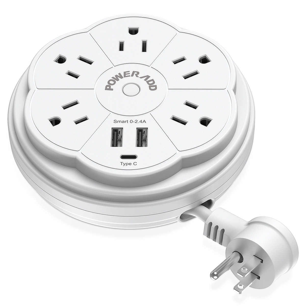Poweradd Portable 5 outlet Smart Power strips with USB and type-C Port .Surge protector power strip usa for travle