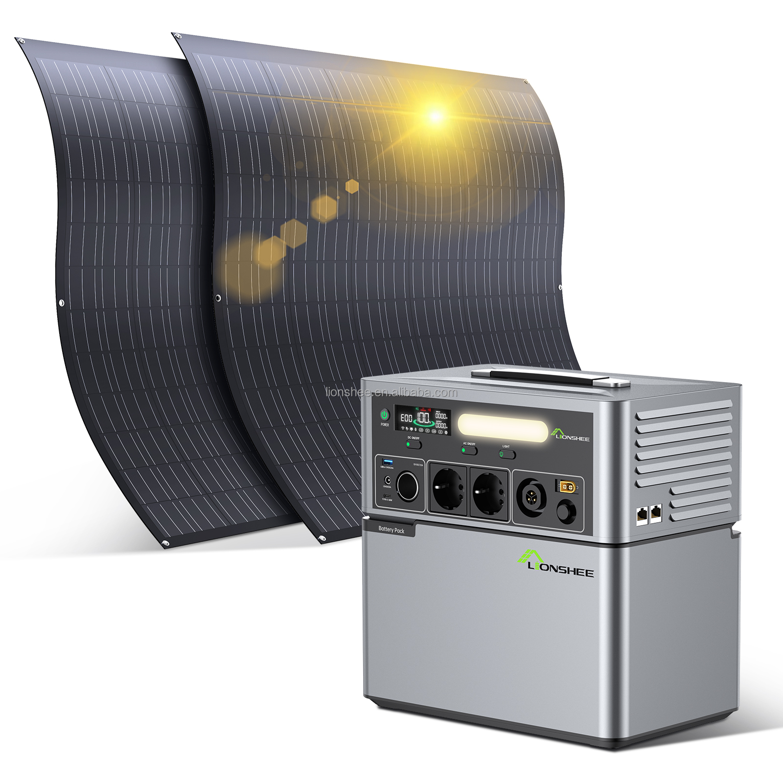 Flexible Solar Generator | Portable Power Station Complete Set 1024wh stackable Lithium Battery 220W Solar Panel 2500W Inverter