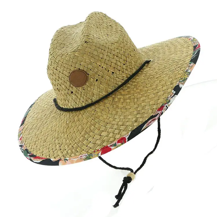Straw Hat 2021 Stylish New Arrive Design Quality Mexican Sombrero Wide Brim Lifeguard Surf Straw Hat Beach Custom Made For Wholesale