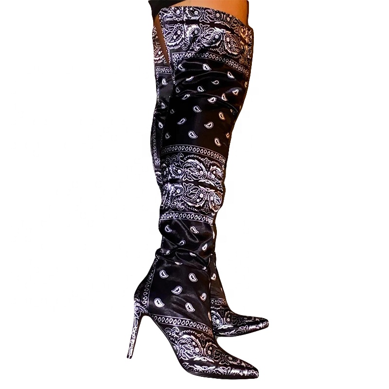 Winter Stiletto Thigh High Boots Women Print Over The Knee Boots Women Shoes