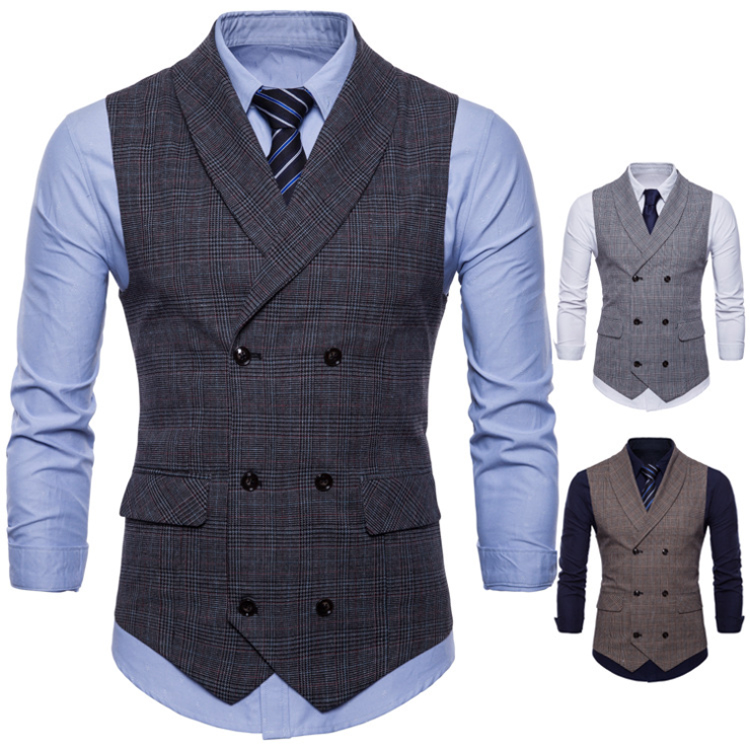 Smart Casual Men's Vests & Waistcoats Formal Suits Vest Chalecos Hombre Cotton Plaid Men's Innerwear Vest