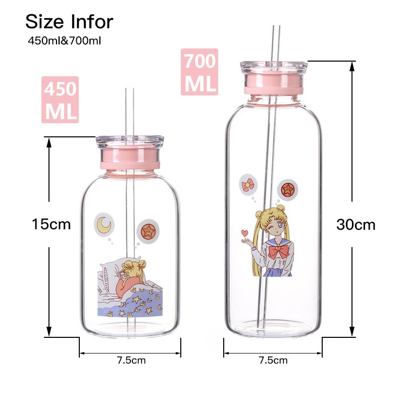 Commission Kawaii Pattern Drink Glass Flask Water Bottle Eco-friendly Glass For Kids With Straw Cute Cup Water Bottle My Jug