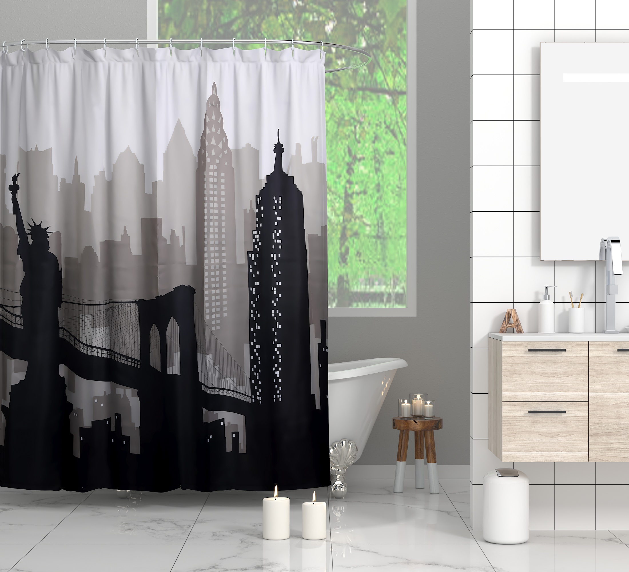 Wholesale waterproof polyester bathroom shower curtain 3D printed bath curtain