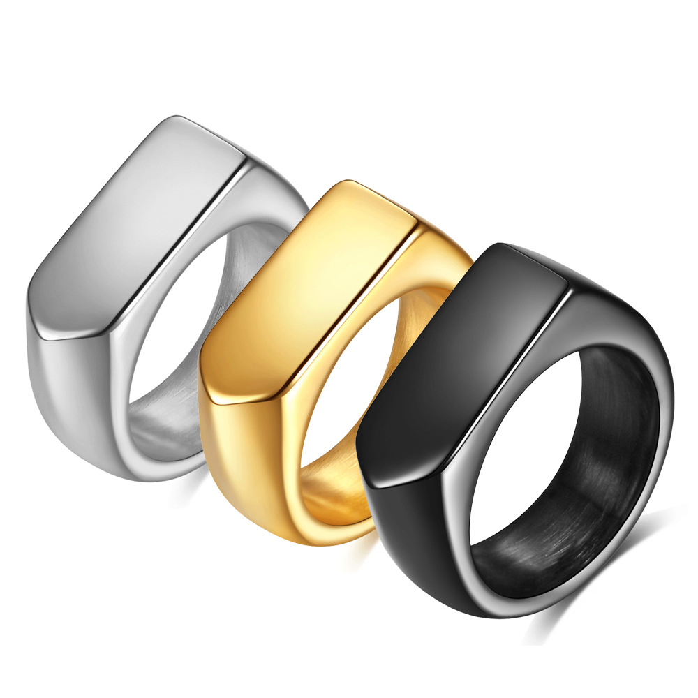 New Trendy Jewelry Stainless Steel Black Gold Custom Logo Ring For Men Women