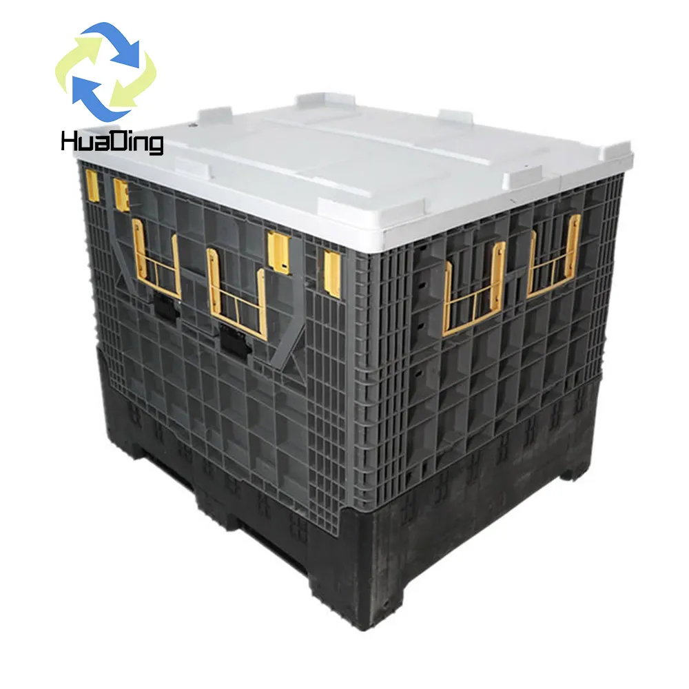 HUADING High Capacity Heavy Duty Foldable Galvanized Folding Pallet Box Container Pallet Bin Plastic Pallet Box