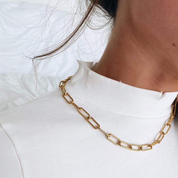 Custom Stainless Steel Rectangle Link Chain Choker Jewelry 18k Gold Paperclip Chain Necklace