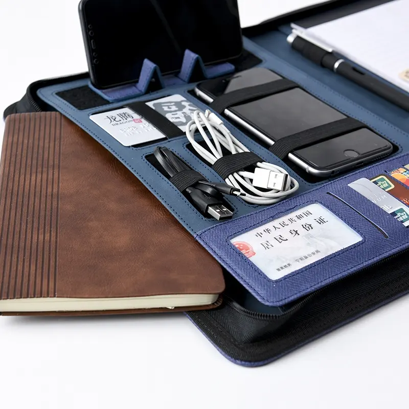 Custom A4 A5 B5 PU Leather Business Organizing Portfolio Binder File Folder with Box Bag and Case