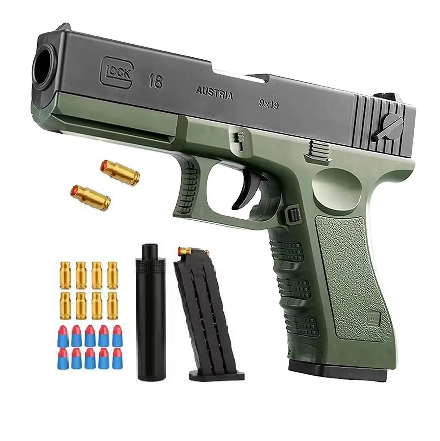 Hot Selling wholesale Shooting toy Clip Silencer EVA Manual Loading Plastic Small Soft Bullet Pistol Shell Ejection Gun