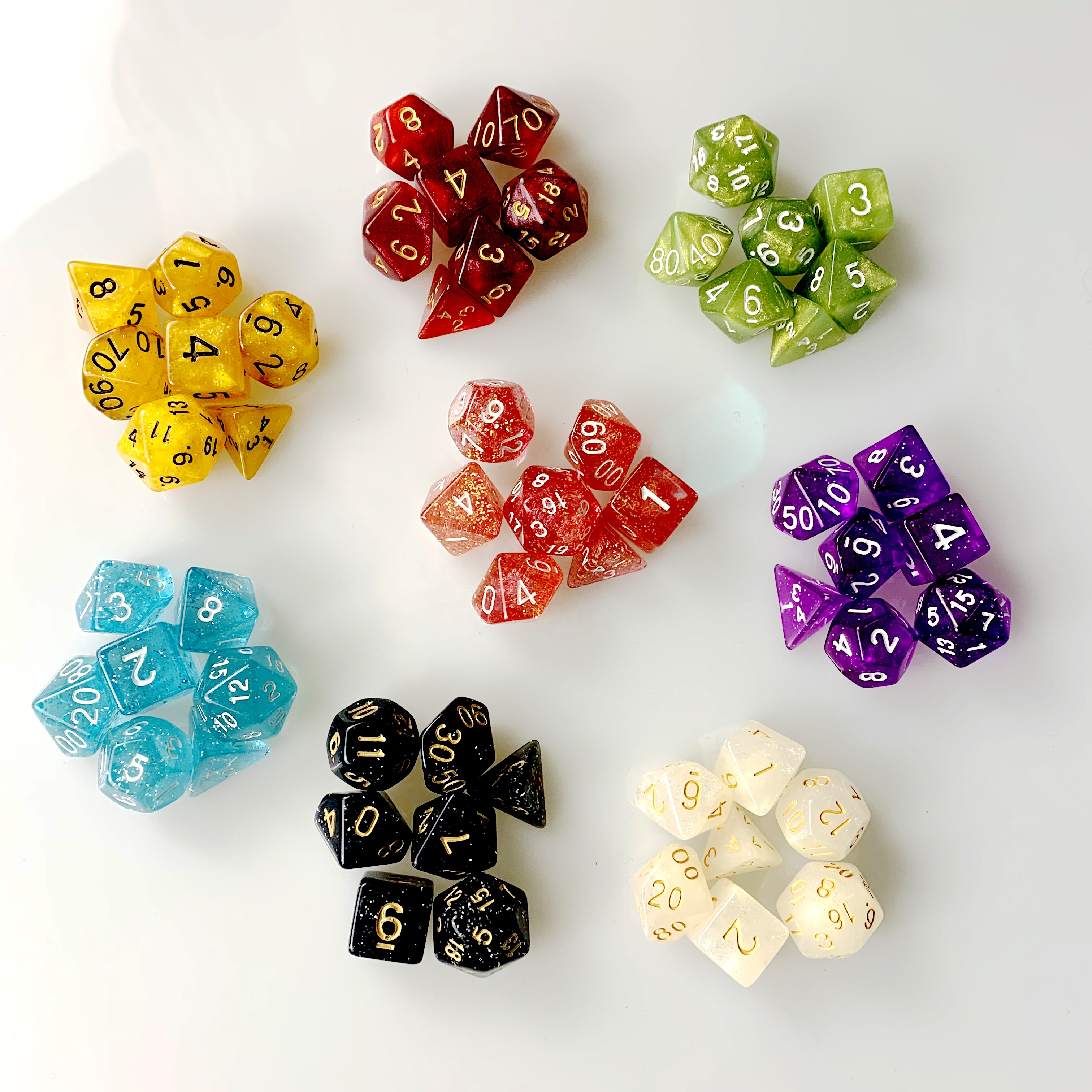 cheap Acrylic custom clear double colored 7pcs per set polyhedral 20 sided faces DND pearl color starry color plastic dice