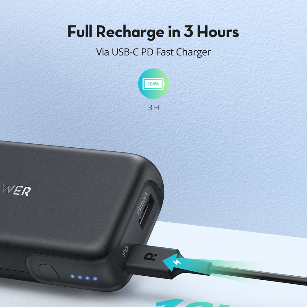 RAVPower portable mini power bank PD Pioneer 20W 2 Port fast charging power bank 10000mAh for iPhone and Android
