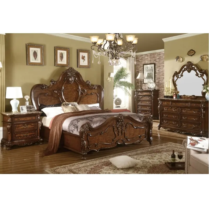 Classic hand carved luxury bedroom set large size antique bed super king size bedroom set WA208