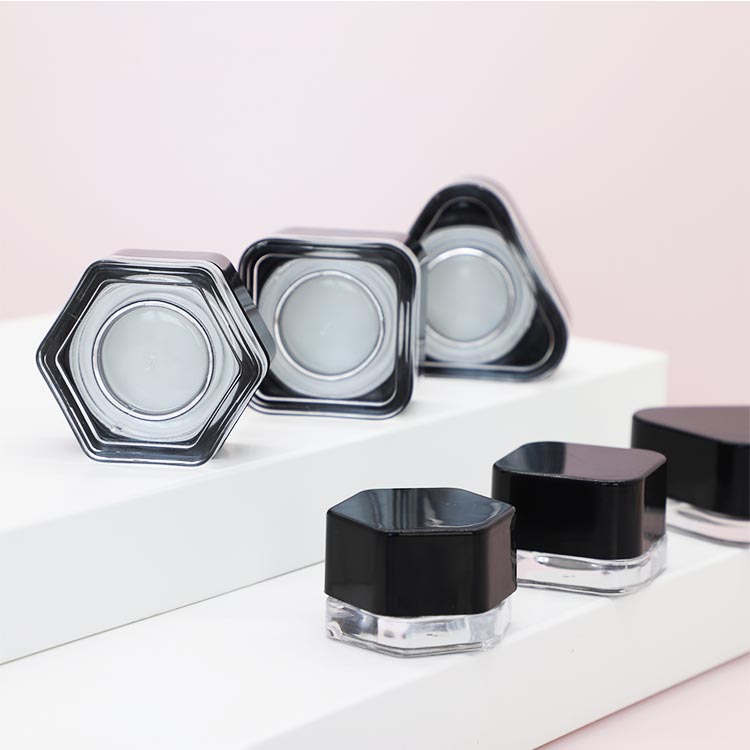 glass cosmetic square clear cream jar child resistent Triangle Hexagon cbd concentrate weed container with childproof ABS lid