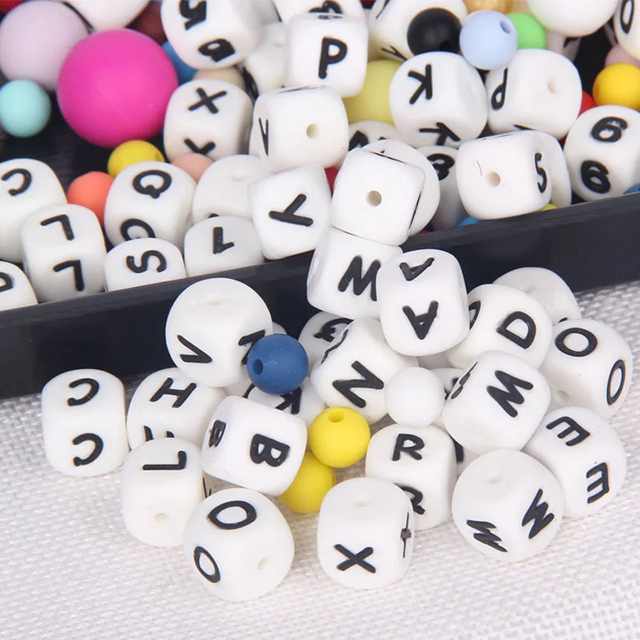 For fashion jewelry in bulk, yiwu jewelry factory Supplier Wholesale Baby silicone letter beads and silicone teething beads
