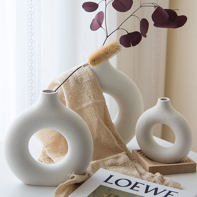 Nordic Ceramic Donut Vase, Flower Arrangement, Home Decoration Accessories, Office Desktop Art Ornament