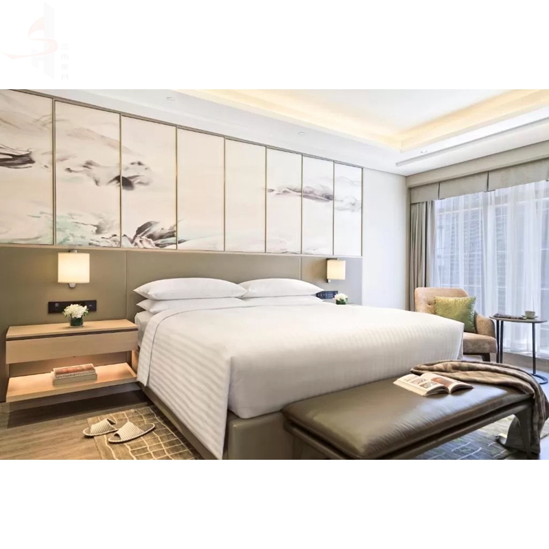 Fashionable Upholstery With Leather Headboard Hotel Bedroom Furniture 5 Star Luxury