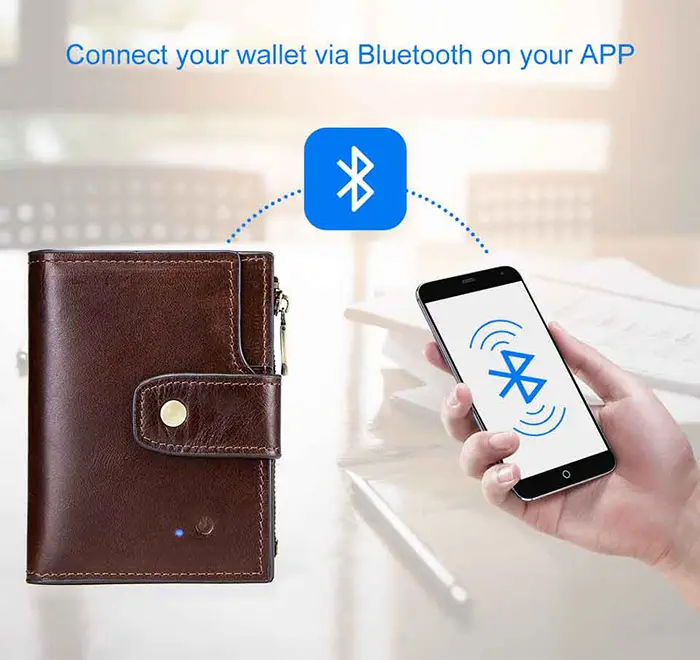 Smart Anti-Lost Wallet with Alarm Position Record  via Phone GPS  Bifold Cowhide Leather Smart Wallet for Men