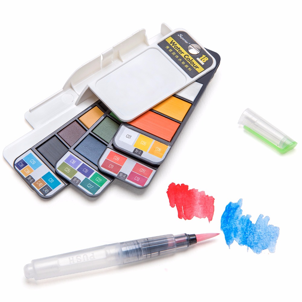 Amazon hot sale Solid Watercolor Paint Set With Water Brush Pen Foldable Travel Water Color Pigment For Draw Art Supplies