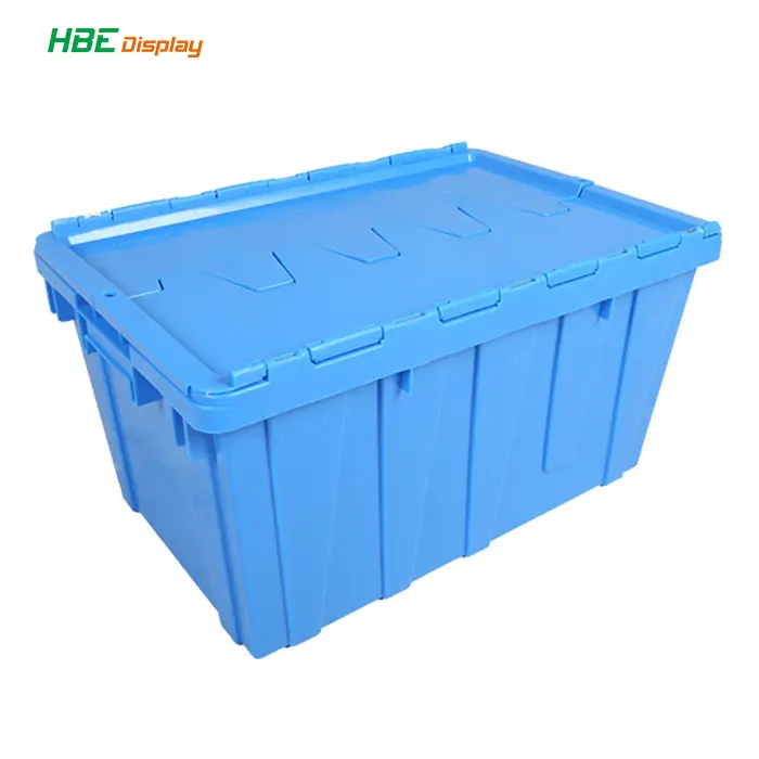 Heavy Duty Plastic Stackable Crate Storage Moving Transport Logistic Turnover Box Totes Bins Attached Lid Container with Lid