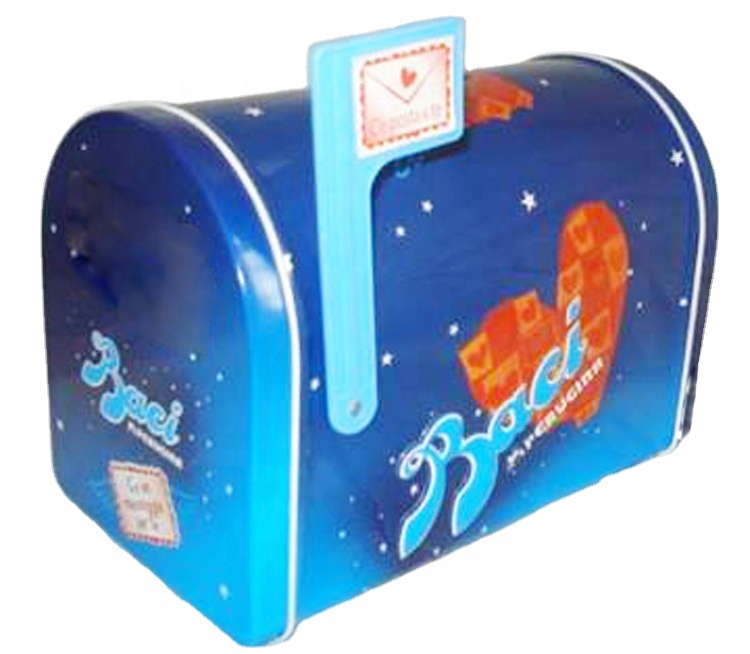 Factory Hot Selling Custom Design Postbox Letter Metal Can Mail Shaped Tin Box With Flag