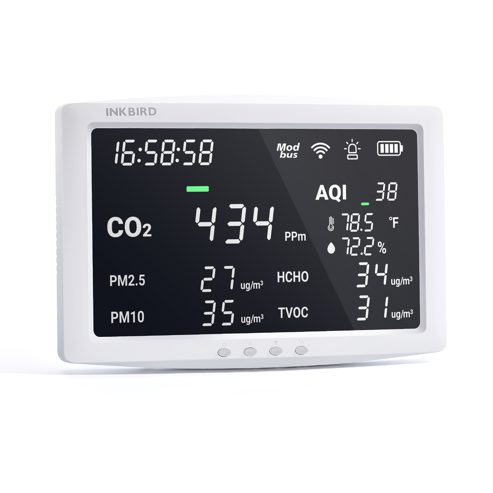 INKBIRD IAQM-128W 8-в-1 мониторинга качества воздуха газоанализатор для PM2.5 PM10 CO2 TVOC HCHO AQI температуры и влажности
