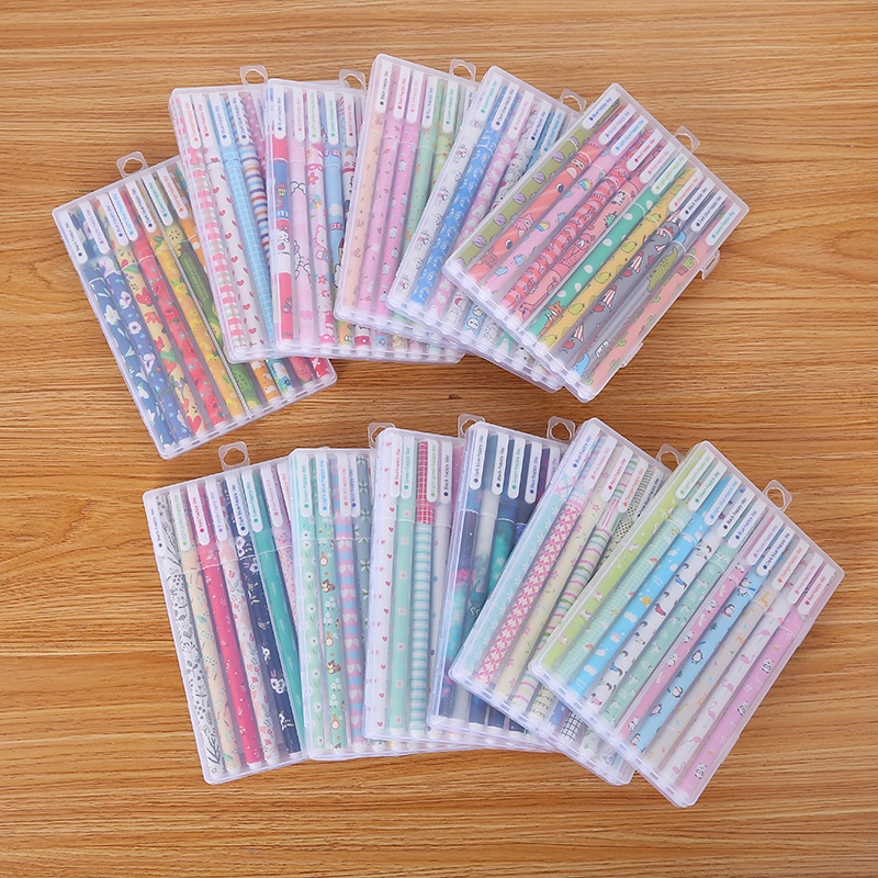 10 pcs/Box Cute Colorful Gel Ink Pen Set Multi Colored Pens Cartoon Gel Ink Roller Ball Fine Point Pens For school student