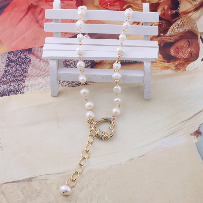 NeeFu WoFu Set Necklace Freshwater Pearls Zircon Short Necklaces Bohemia Stainless Steel Manual Heart-Shaped Jewelry Wholesa