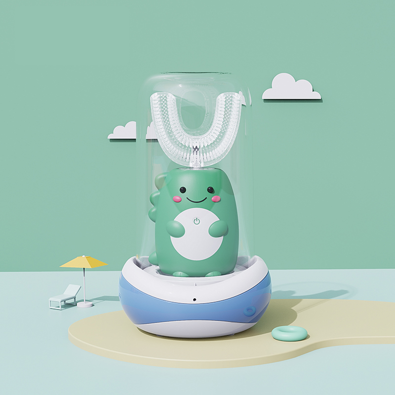 Best Christmas Gifts Choice Ultrasonic Toddlers Automatic Electric Toothbrush with 2 Different Size U-Shape Brush Head