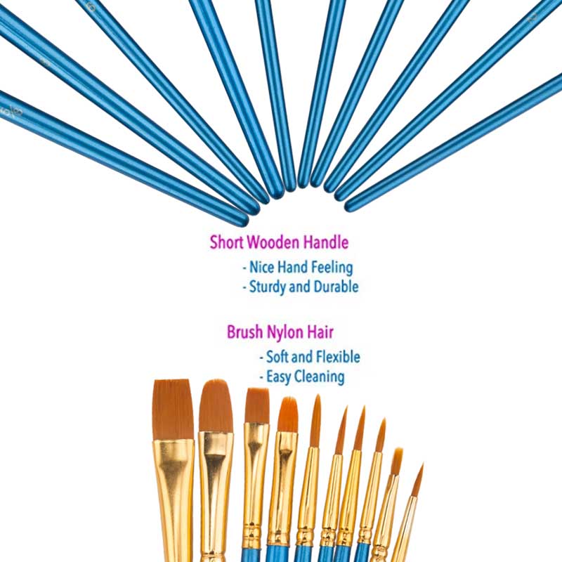 10Pcs/set Watercolor Oil Acrylic Wooden Handle Painting Brush Art Supplies Paint Brushes Sets Artist