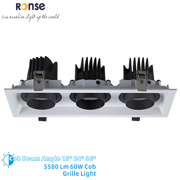 RONSE Affordable 3 Head Cob Led Grille Lighting 60W 90W Die Cast Downlight Fixture Recessed Grille 3000K Soft Warm Lights Led
