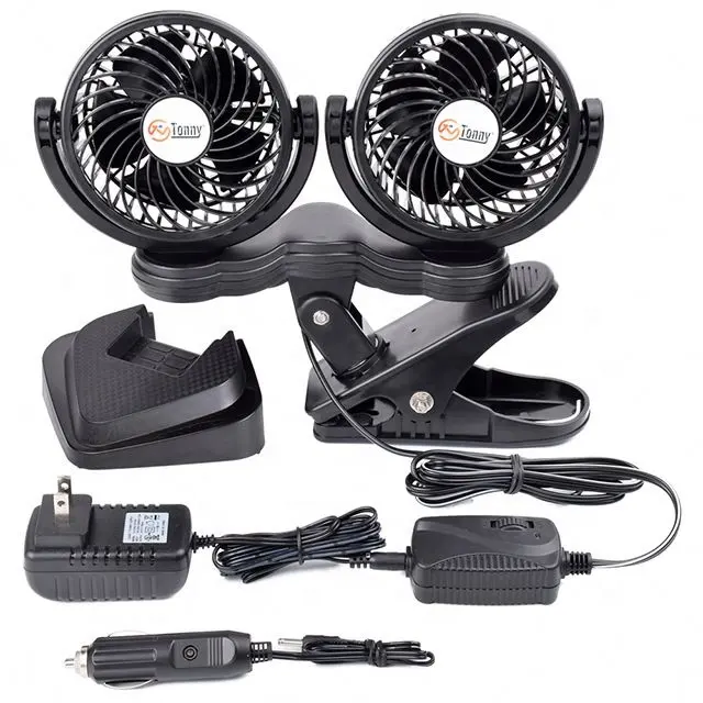 12V 24V /110V Dual Head Car Fans, 360 Rotatable Mini Cooling clip Fans for SUV Truck RV Boat Auto Vehicles Golf or Home