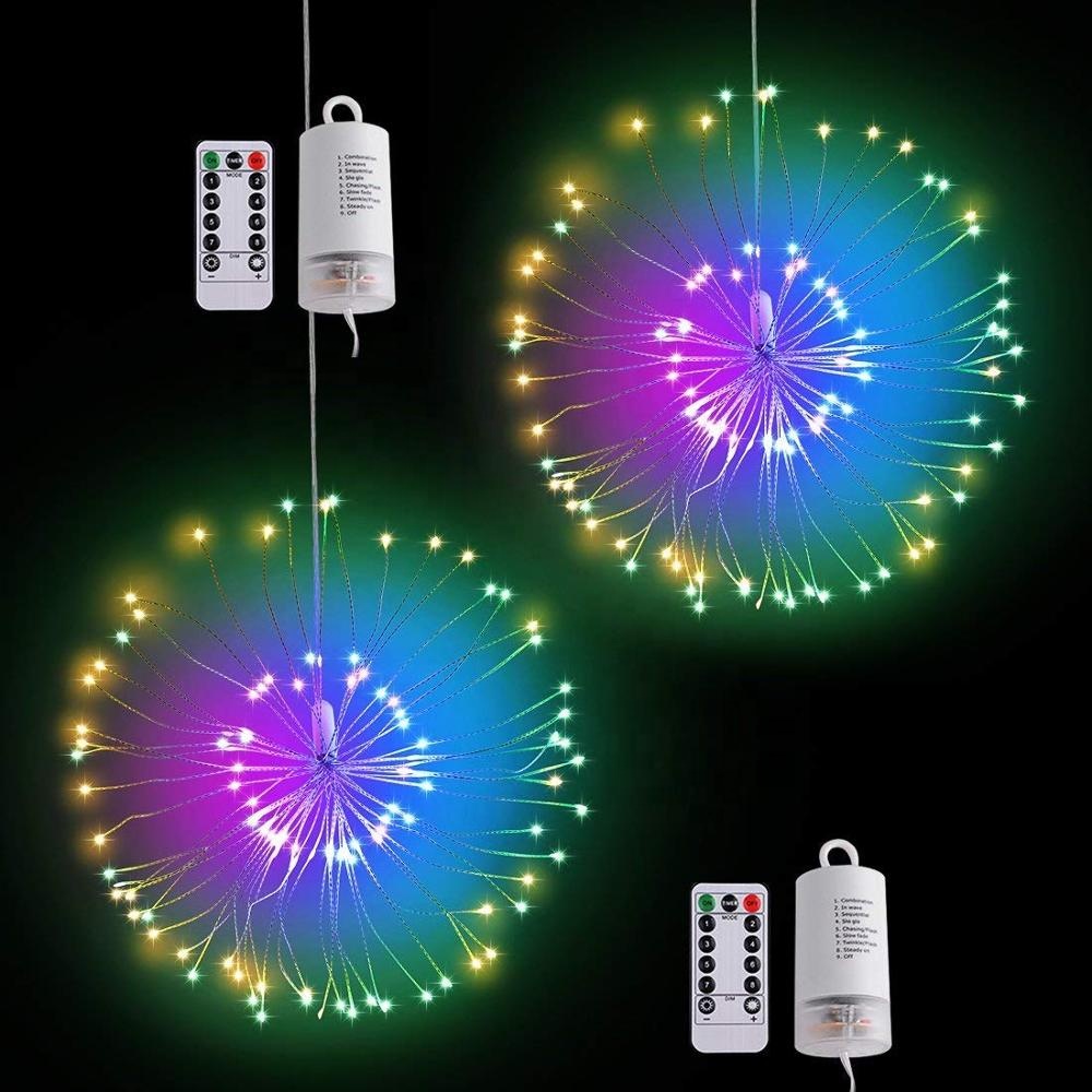 2 пакета огней 120 led медный провод Starburst гирлянды 8 режимов на батарейках дистанционного управления рождественские подвесные огни