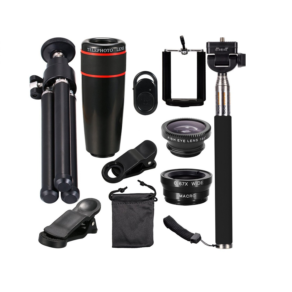 Zoom phone camera Lens Monocular telescope head 12x HD telephoto fish eye lens Macro Wide Lens Long focal 10 in 1