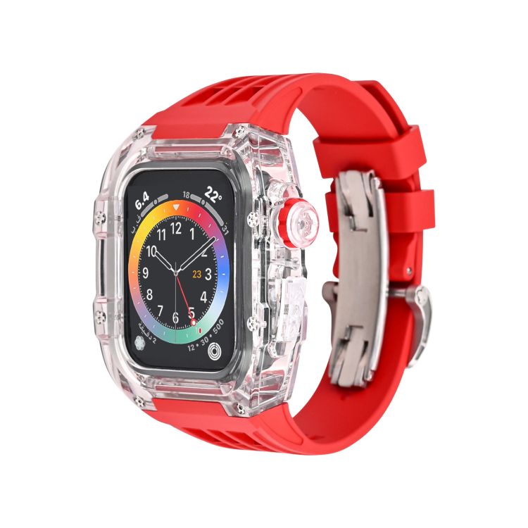 Новый стиль для Apple Watch Series, флюорорезиновый ремешок для часов, силиконовый прозрачный металлический чехол для часов с ремешком