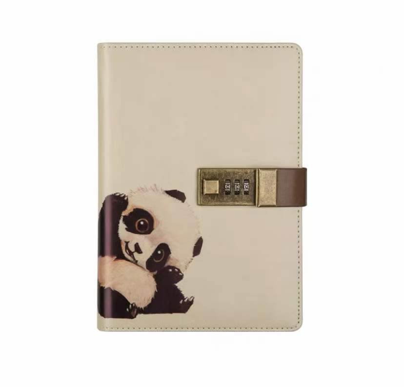 Hot Sale Pu Leather Cute Animal Notebook Journals With Locks A6 B6 Panda