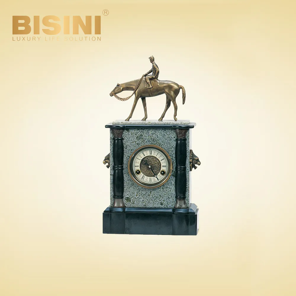 Superb Copper-plated riding a horse sculpture Classic Cast copper desk clock Exquisite ornaments marble table clock