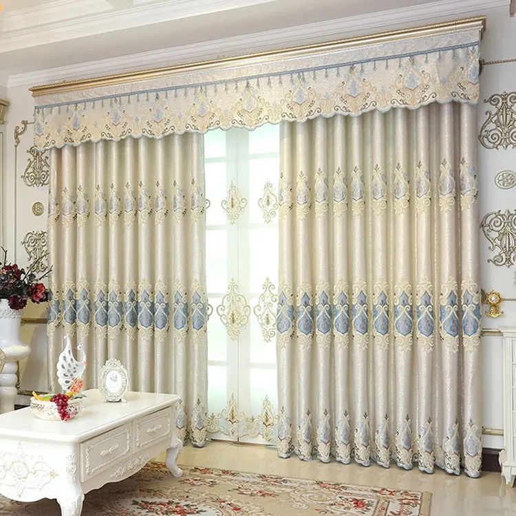 High Quality Luxury Waterproof Blackout Fabric Jacquard Curtains Material Fabric With Valance Bedroom