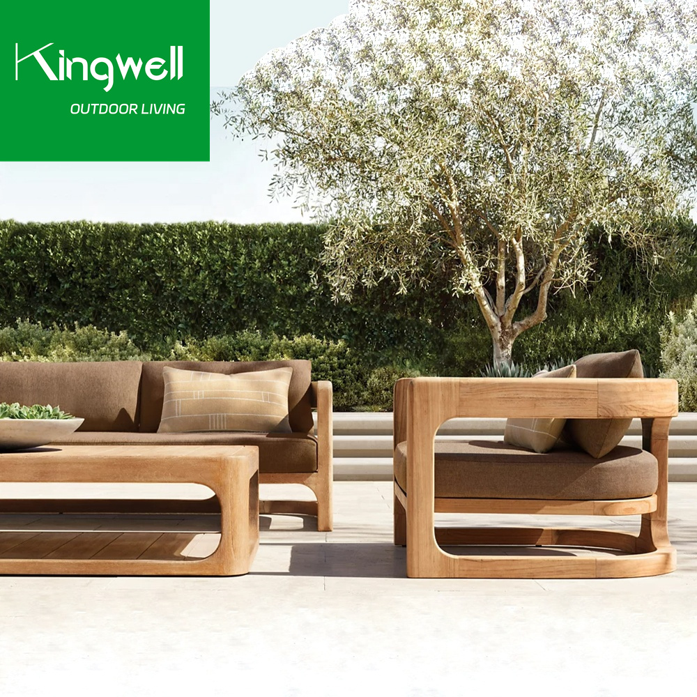 China Factory Outdoor Patio Furniture Wooden lounge sofa leisure teak wood garden single sofa set with cushion