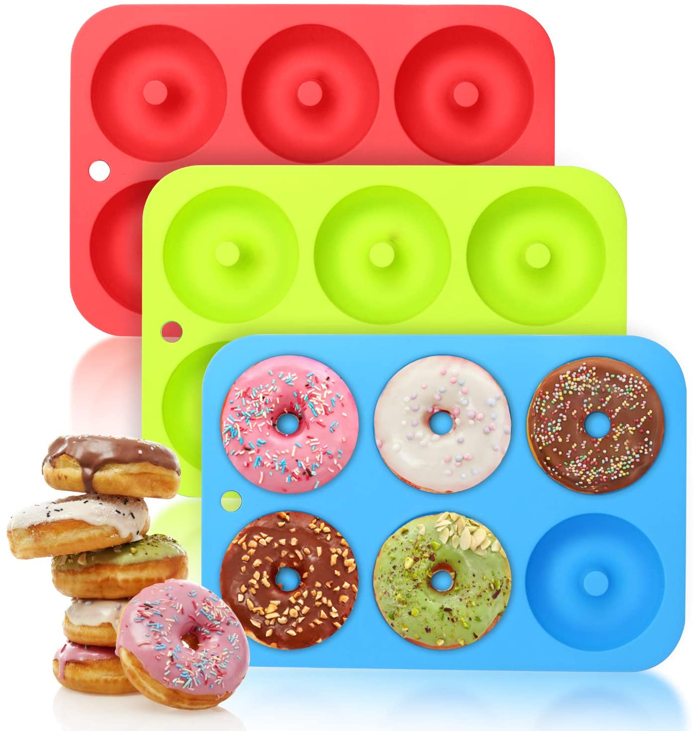 2-Pack Silicone Donut Baking Pan of 100% Nonstick Silicone 6-Cavity Doughnut Pan Makes Perfect 3 Inch Donuts