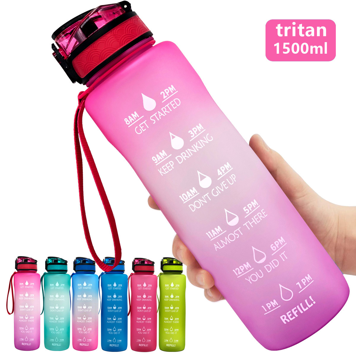 Оптовая продажа, Fitnes, Спортивная бутылка для воды для спортзала, для улицы, герметичная большая бутылка для воды из тритана с мотивирующим маркером времени