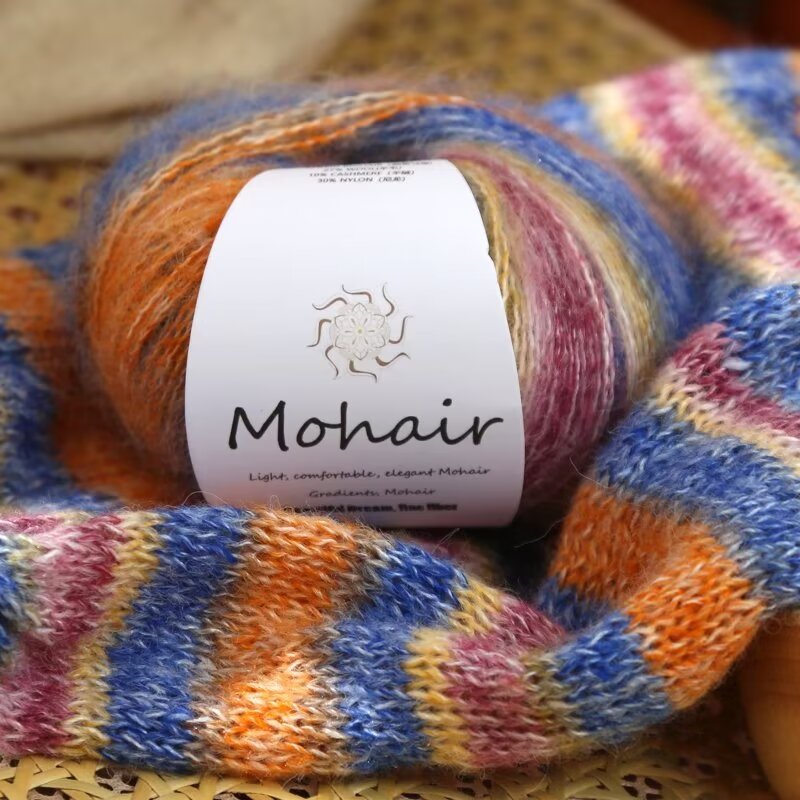 Dimuni Rainbow colored man-made mohair fluffy hairy acrylic polyester blended yarn for baby sweater
