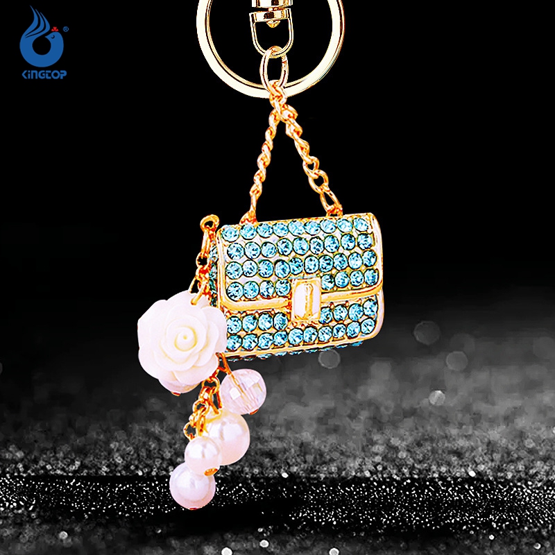 Wholesale Creative Charms Diamond Shoulder Bag Keychain Metal Cute Womens Bag Charms Key Chain Ring